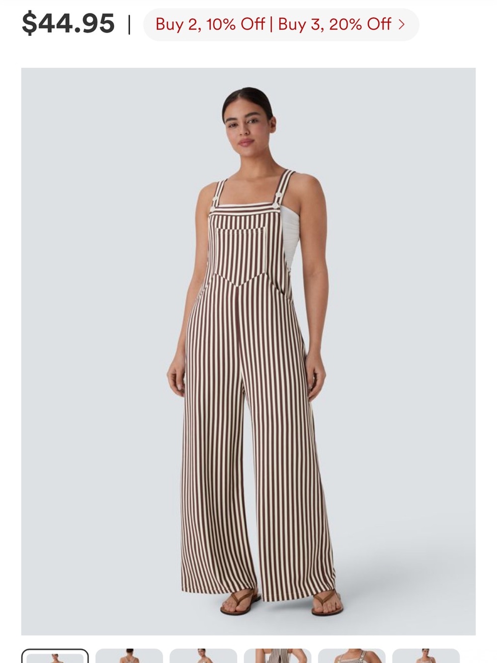 Halara NWT Brown & Cream Striped Wide Leg Overalls Jumpsuit Large